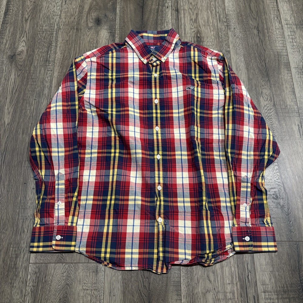 Vineyard Vines Shirt Mens L Plaid Long Sleeve Slim Fit Whale Button Down Cotton